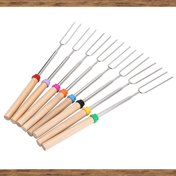 Extractable BBQ Set BBQ Tool Accessories 5 wood handles Stainless Steel Extractable BBQ Fork