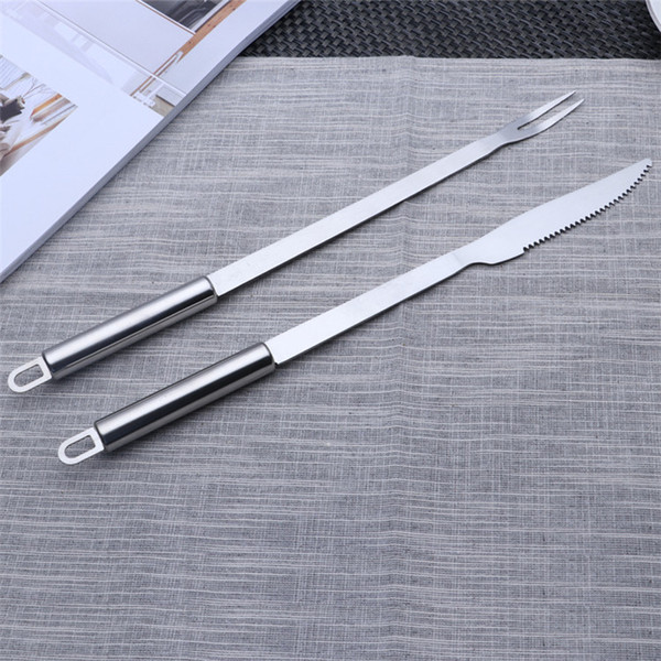 Wholesale Stainless Steel Barbecue Fork Knife Set with Long Handle, Outdoor Picnic BBQ Tools Stainless Steel Fork Knife Set