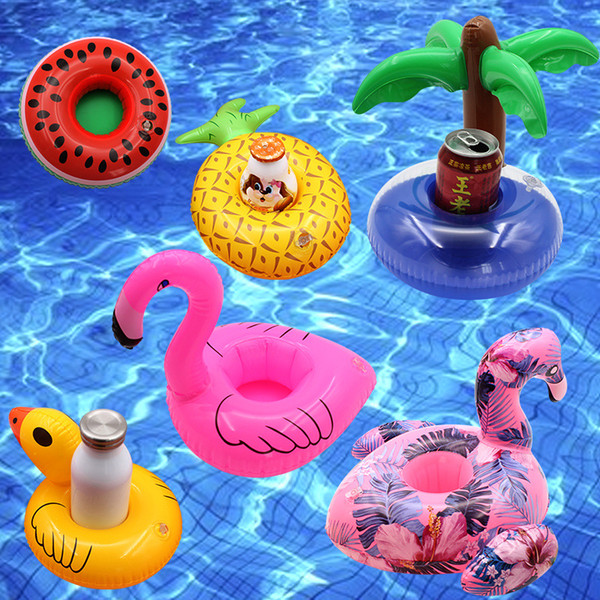 Inflatable Drink Cup Holder Donut Flamingo Watermelon Pineapple Lemon Coconut Tree Shaped PVC swimpool Floating Mat Floating Pool Toys