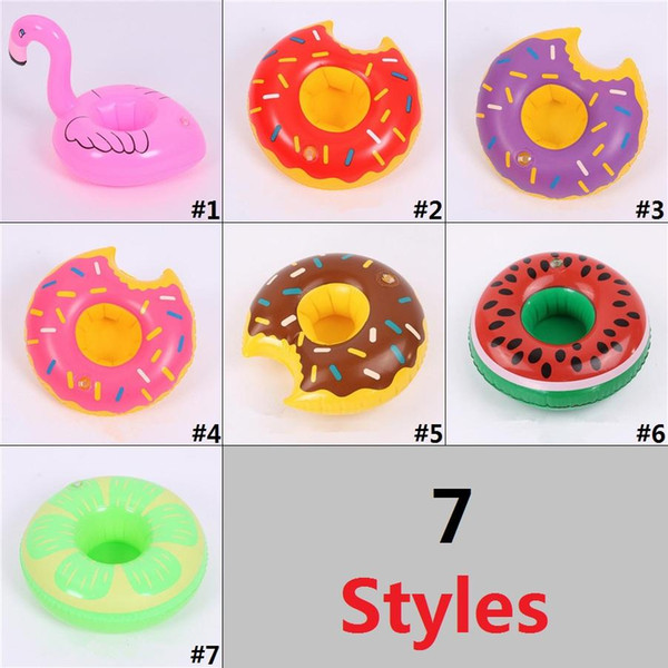 PVC Inflatable Drink Cup Holder Donut Flamingo Watermelon Lemon Shaped Floating Mat Floating Pool Coaster H0057