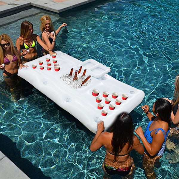 REANICE Pool Party Games Raft Lounger Inflatable Floating pool adults Rafts Swimming Pool Lounger Beer Pong Table (Does not contain cups)