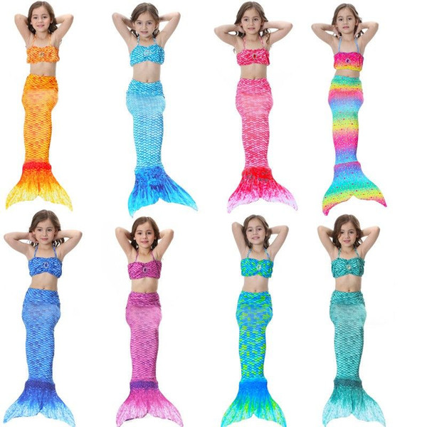 3 Pieces/set Bikini Bathing Suit 10 Designs Mermaid Costume Cute Swimming Dress Chinlon Mermaid Tail Swimsuit 5 Sets DHL