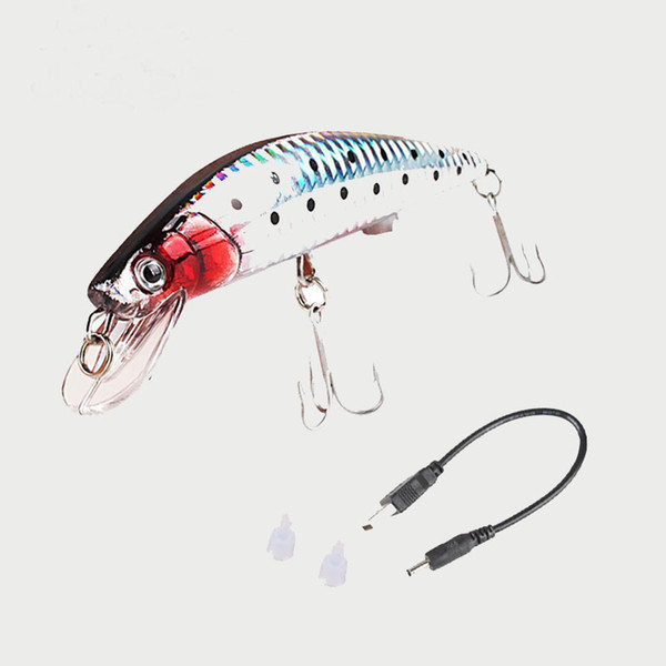 Free shipping Twitching lures Rechargeable LED Intelligent Lure USB Recharging Cords Precious Minnow Fishing Lure with Treble Hook