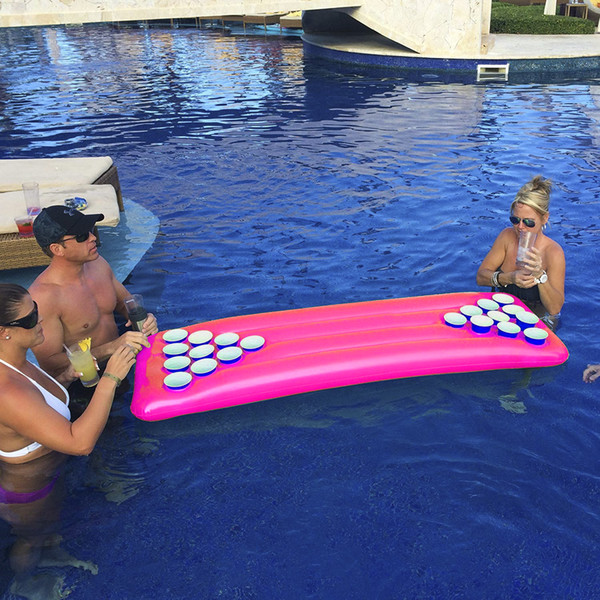 1.8m*0.8m Pool Party Games Floating Row Raft Lounger Inflatable PVC Deck Drink Coaster Adults Beer Pong Portable Table Cup Game Float