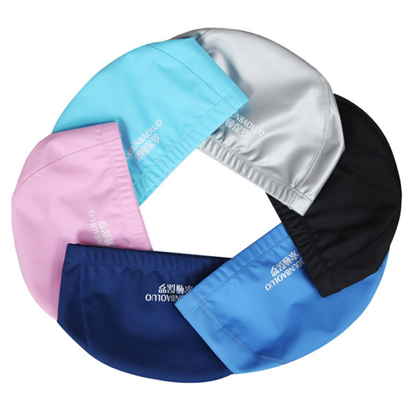 New 2019 Elastic Waterproof PU Fabric Protect Ears Long Hair Sports Swim Pool Hat Swimming Cap Free size for Men & Women Adults