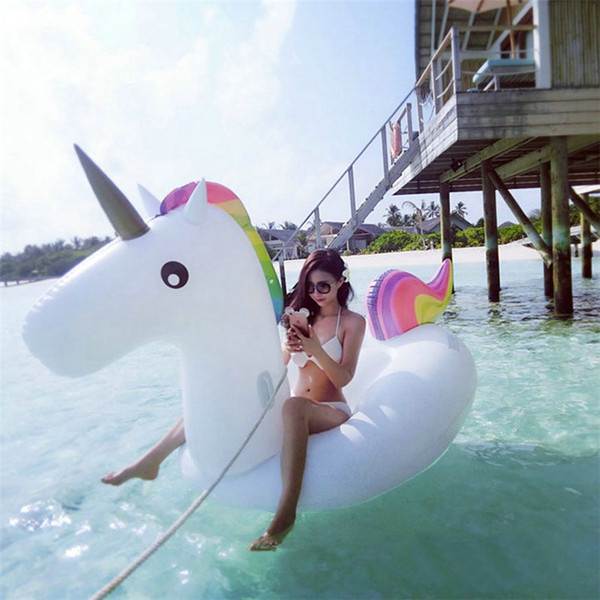 Hot Beach Inflatable Unicorn Rainbow Floating Row Thickening PVC Pool Toys Swimming Ring For Summer Holiday 200cm