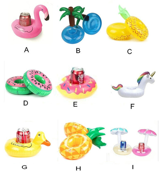 PVC Inflatable Drink Cup Holder 9 Styles Unicorn Flamingo Donut Duck Mushroom Fruit Beverage Holers Floating Pool Beach Stand Toy For Party