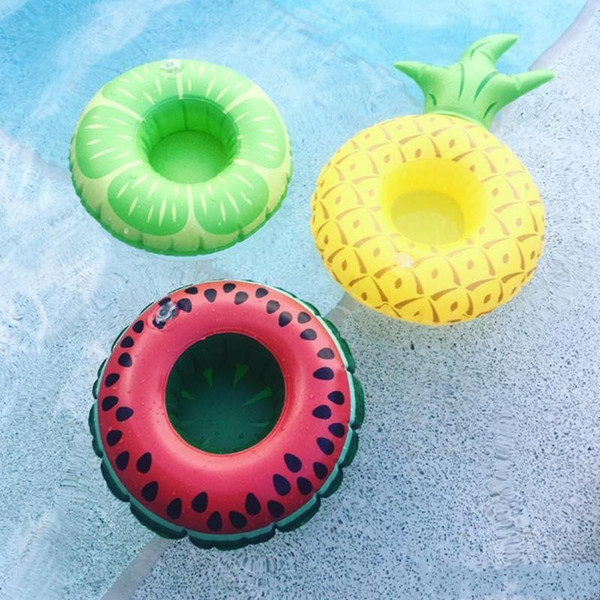 Cute Watermelon Pineapple Fruit Inflatable Floating Drink Cushion Holder Swim Bathing Saucer Cup Mini Swim Ring Drop Shipping