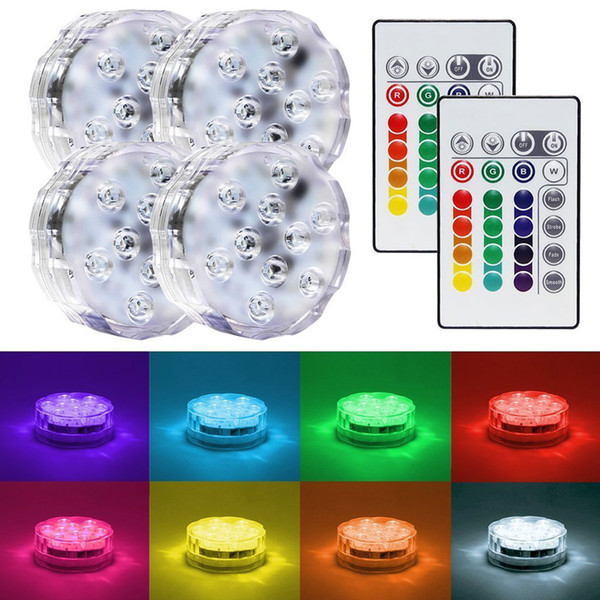 Multi Color IP68 Underwater Waterproof Swimming Pool Light RGB Submersible Lamp 10 LED With Remote for Aquarium Pond Wedding Party