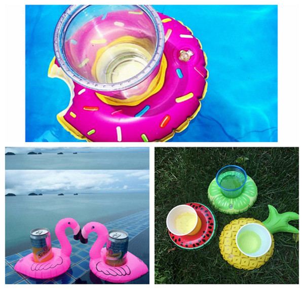 Float Flamingo Cup Holder Coasters Inflatable Drink Holder for Swimming Pool Air Mattresses Pineapple Donut for Cup DDA137