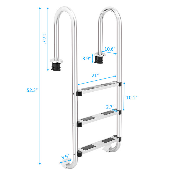 3-Step Swimming Pool Ladder Stainless Steel Pool Step Ladder with Easy Mount Legs Swimming Pool Ladder for In Ground Pools Heavy Duty 3-Step