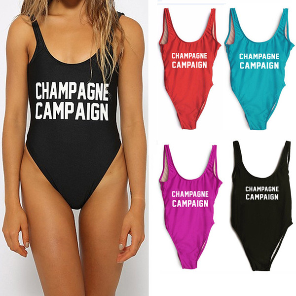 Women Letter One Piece Swimsuit CHAMPAGNE CAMPAIGN Bodysuit Swimwear Sexy High Cut Bathing Beach Pools Suits Women Jumpsuit Bikini HH7-1105