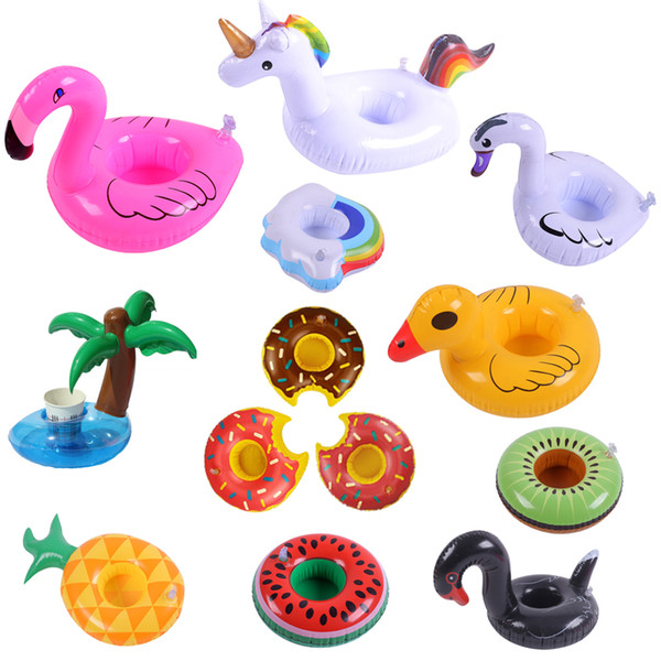 Inflatable Flamingo Unicorn Drinks Cup Holder Pool Floats Bar Coasters Floatation Devices Children Bath Toy Party Supplies