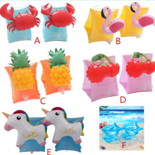 Flamingo Baby Kids Swimming Arm Rings Crab Inflatable Arm Bands Floaties Cartoon Pineapple Girls Boys Swim Accessories