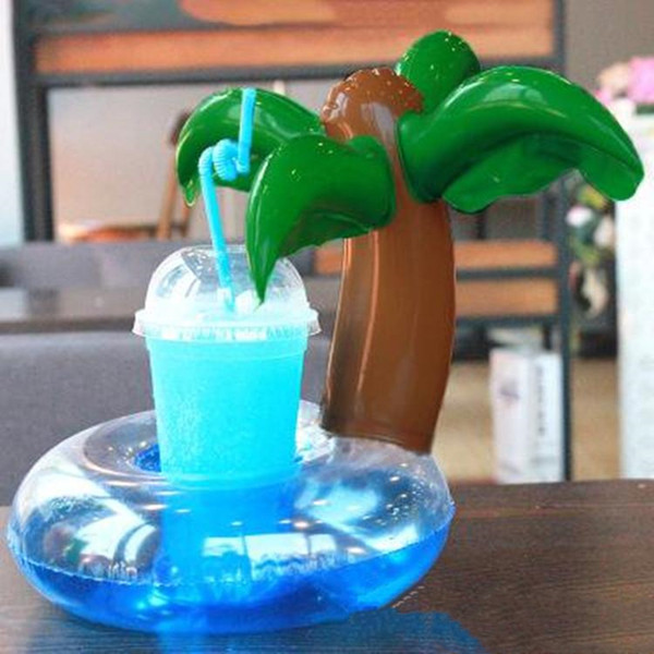 Coconut tree single hole coaster water bottle inflatable floating toy pool drink cup holder quality beverage coaster