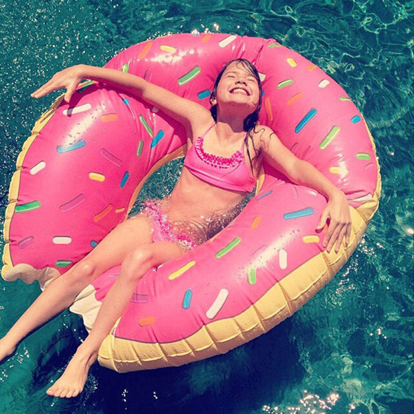 Summer Water Toys 48 Inch Gigantic Donut Swimming Float Inflatable Swimming Ring 2 Colors (Strawberry and Chocolate)