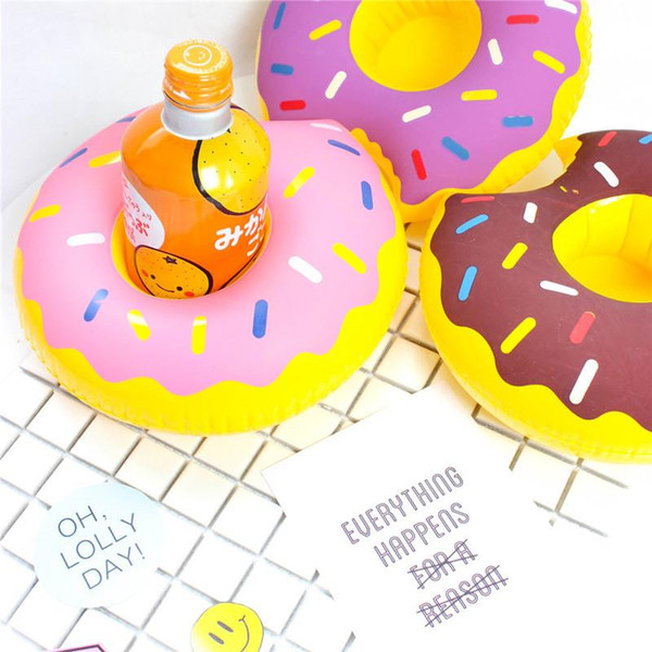 Doughnut Inflatable Floating Drink Cushion Holder Swim Bathing Saucer Cup Base Mini Swim Ring Drop Shipping