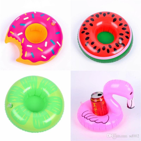 Inflatable Drink Cup Holder Donut Watermelon Pineapple Flamingo Shaped Floating Mat Beach Swimming Pool Coaster Decorate Tool 2 7cs ff