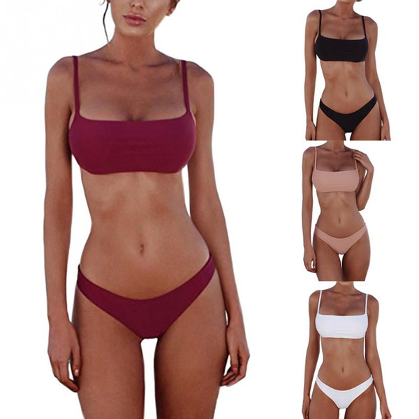 2019 New Summer Women Solid Bikini Set Push-up UnPadded Bra Swimsuit Swimwear Triangle Bather Suit Swimming Suit biquini