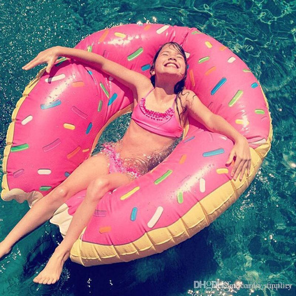 Summer Water Toys 48 Inch Gigantic Donut Swimming Float Inflatable Swimming Ring 2 Colors (Strawberry and Chocolate)