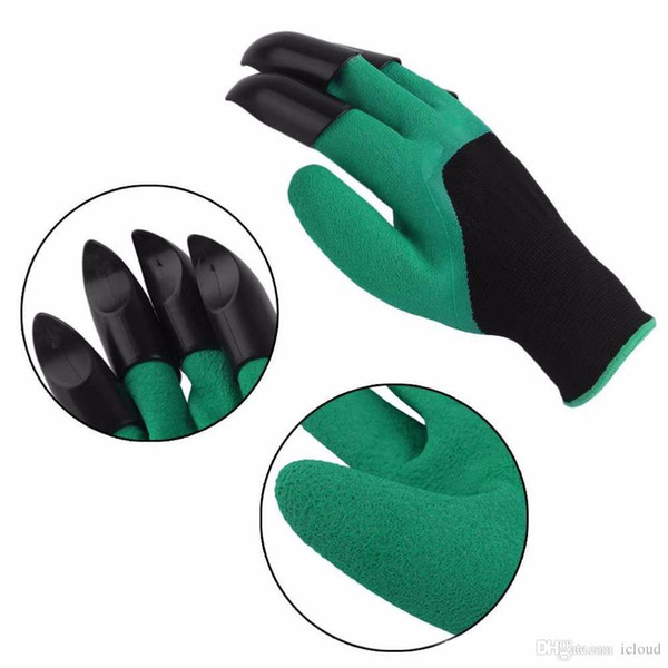 Pair of Rubber Polyester Builders Garden Glove Work Latex Gloves 4 ABS Plastic Claws High Quality Light Bule and Green Color A436