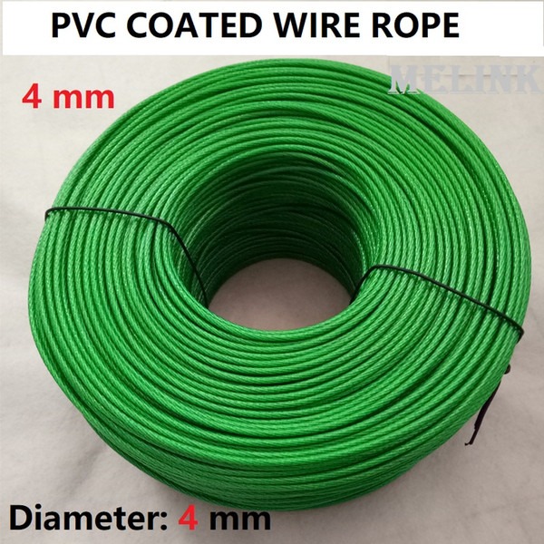 4 mm diameter PVC coated steel WIRE ROPE Fit for Plant Garden Kiwi Grape rack Crafts Clothes drying etc. Green color