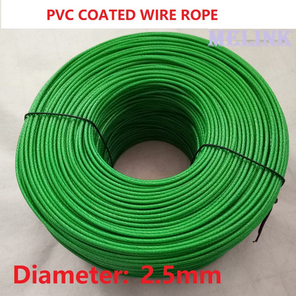 2.5 mm diameter steel WIRE ROPE PVC coated Fit for Plant Garden Kiwi Grape rack Crafts Clothes drying etc. Green