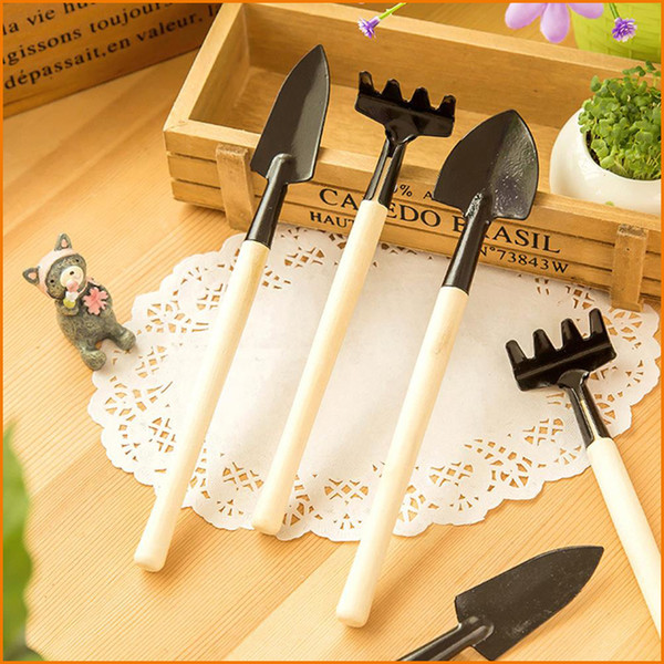 3Pcs/Set Mini Garden Hand Tool Kit Plant Gardening Shovel Spade Rake Trowel Wood Handle Metal Head Gardener