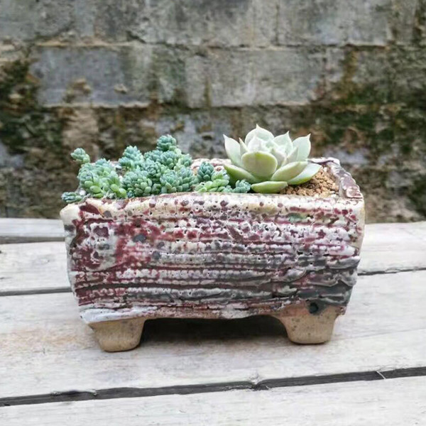 Four-Legged Glazed Ceramic Mini Pots for Succulent Plants Korean Creative Painting Handmade Planters Garden Supplies