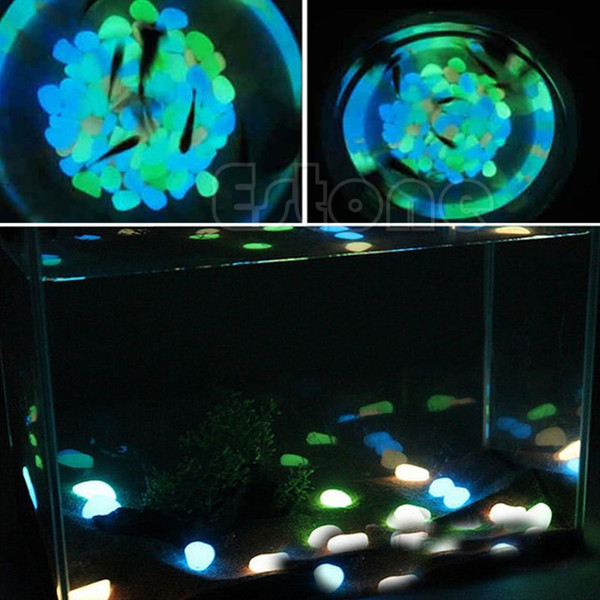 100pc one bag beautiful Fish Tank Garden Parterre Decor Glow Dark Fluorescent Pebble Stone 5 Color