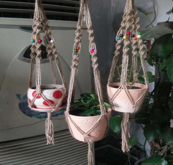 Handmade Macrame Plant Hanger Natural Flowerpot Holder Mix Material Garden Home Decoration Flower Plant Pot Display Lifting Rope