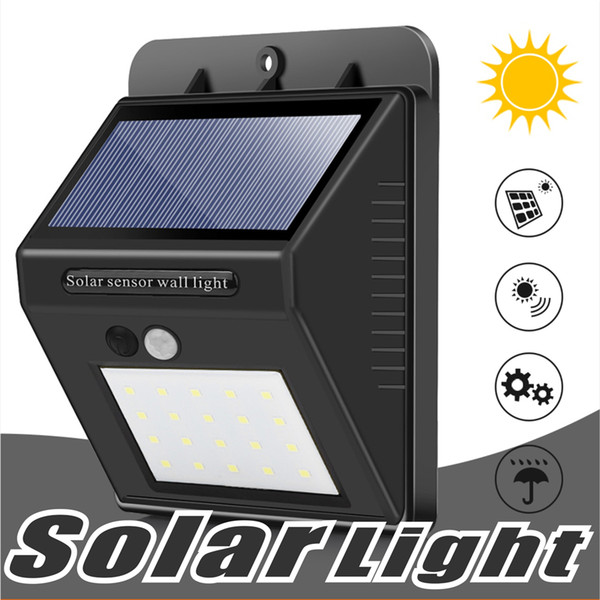 20 LED Solar Sensor Wall light Motion Sensor Powered Wall light Out Door Home Garden Wall lights Night Security Lamp Gutter with Box Package