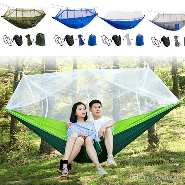 260*140cm Portable Hammock With Mosquito Net Single-person Hammock Hanging Bed Folded Into The Pouch For Travel Camping T1I217