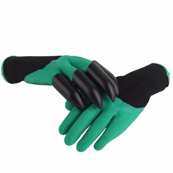 Garden Work Green Rubber Gloves with ABS Plastic Fingertips Claws - Great for Digging Weeding Seeding Poking