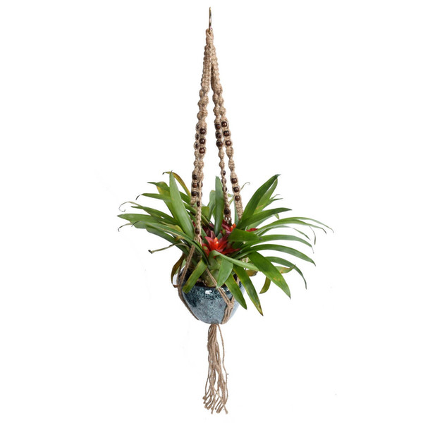 Fashion New Handmade Macrame Retro Plant Hanger 40 Inch 4 Leg with Beads Jute Hand Knotted