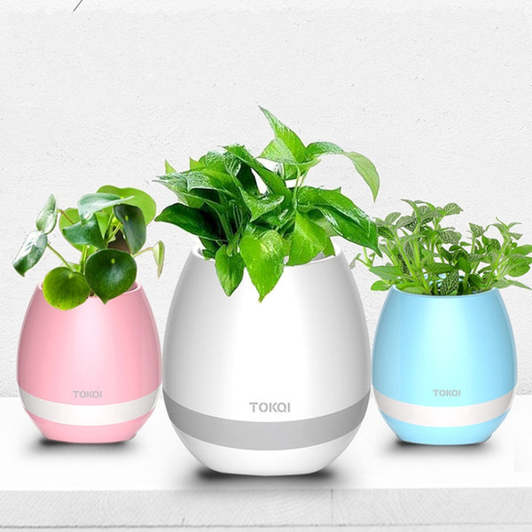 New Bluetooth Music Flowerpot Smart Mini Flower Pot Plastic Sensor Colorful Light Plant Pots Table Decoration KCA1003