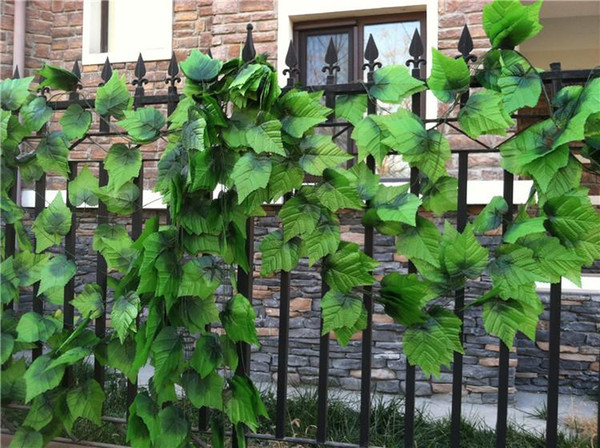 Popular 240cm Artificial Grape Leaf Green Leaves rattans for Fence Home Decor Bar Restaurant Wedding fence Decoration climbing vines