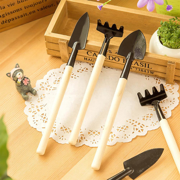 3Pcs Mini Garden Hand Tool Kit Plant Gardening Shovel Spade Rake Trowel Wood Handle Metal Head Gardener Free Shipping