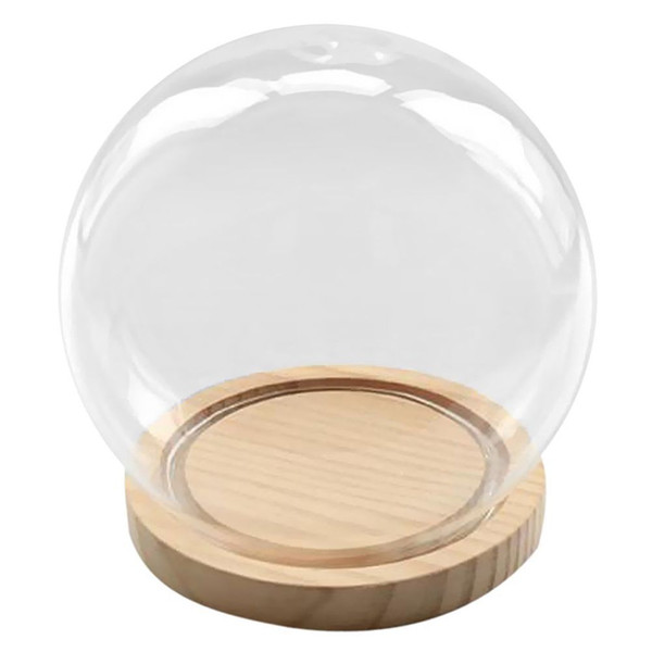 Decorative Glass Bell with Wooden Floor, Transparent Glass Container Micro-Landscape Garden DIY Terrarium Container Decoration