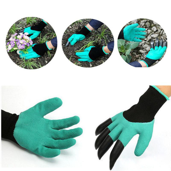 Garden Genie Digging & Planting Rubber Gloves Waterproof Resistant To Thorns Garden Gloves With 4 Claws Built In Claws Light Blue OPP BAG