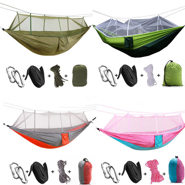 260*140cm Portable Hammock With Mosquito Net Single-person Hammock Hanging Bed Folded Into The Pouch For Travel Camping T1I218