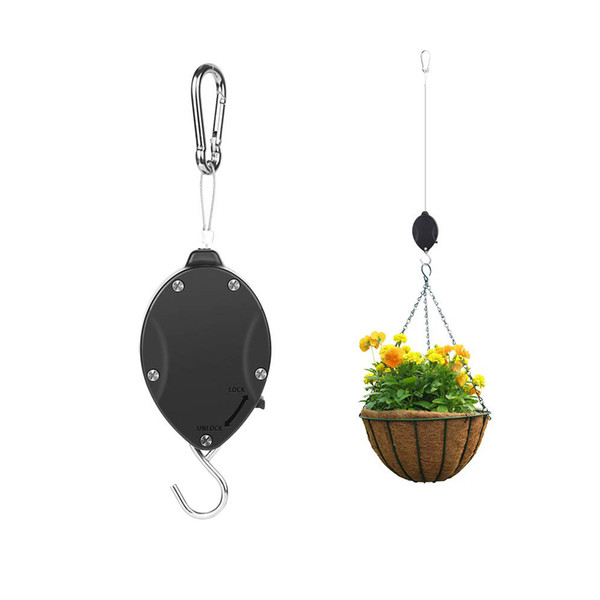 Retractable Hanger Hooks Plant Pulley Heavy Duty Easy Reach Pulley Plant Hanging Flower Hook Hanger with Automatic Locking Mechanism