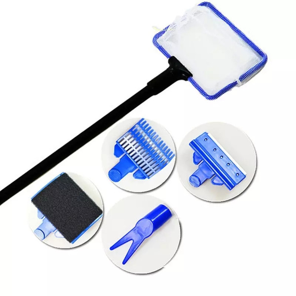 5 in 1 Aquarium Tank Complete Clean Fish Net Gravel Rake Algae Scraper Fork Sponge Brush Glass Cleaner Tool Kit MMA964