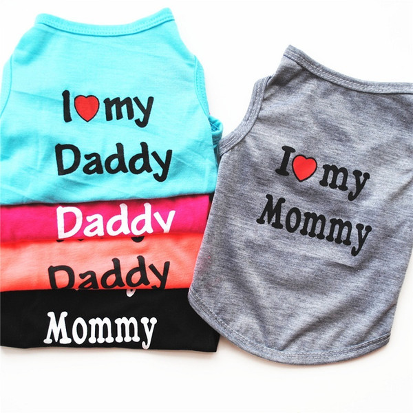 Fashion Pet Puppy Summer Shirt Small Dog Cat Pet Clothes Mommy Daddy Vest T Shirt 5 colors