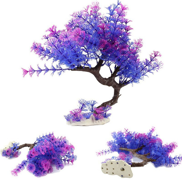 Artificial Aquatic Plant Aquarium Ornament Fish Tank Purple Bend Tree Decoration Hanging Trunk Plant Purple Leaves Pet Fish Aquarium Decor