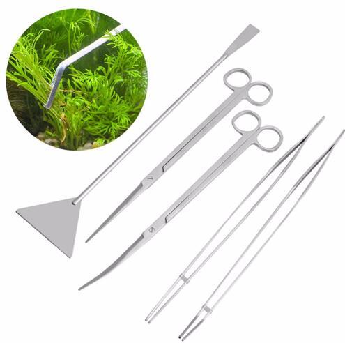 Stainless Steel Tool Set 5pcs Aquarium Maintenance Tools Kit Tweezers Scissors For Live Plants Grass High Quality