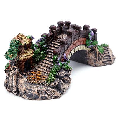 Aquarium Decoration Fish Tank Bridge Landscape Ornaments Pavilion Tree Resin New