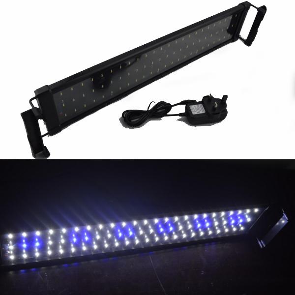 52cm extended to 70cm 11W 100-240V Plug and Play White+Blue LED Aquarium Light for Fish&Reef Tank With Power Supply