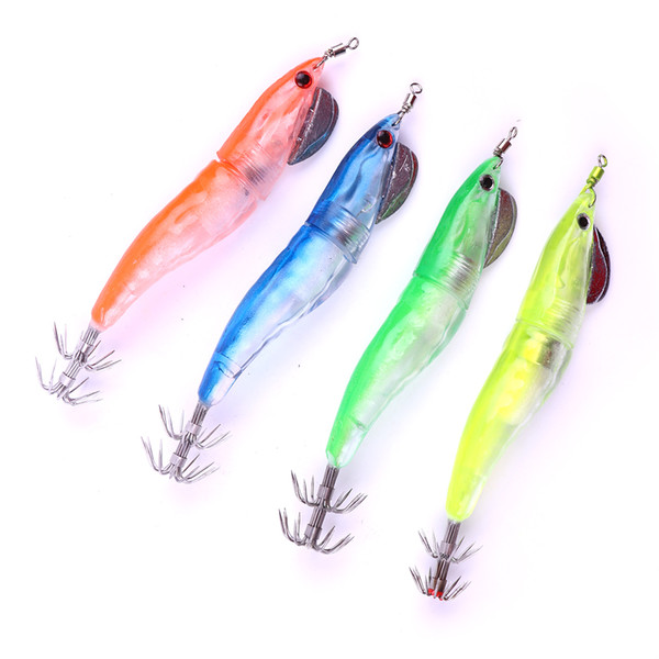 4Color LED Electronic Luminous Shrimp Squid 12cm 0.03kg Night Fishing Squid Jigs Lure Bass Bait Fish Tackle Equipment Accessory wobbler