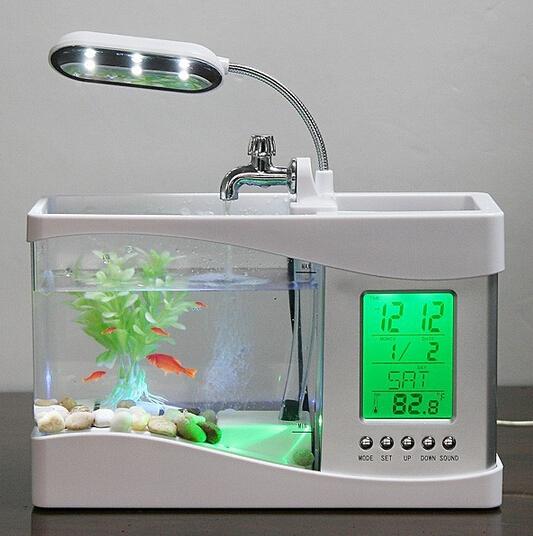 1set Mini USB LCD Desktop Black Fish Tank Aquarium Clock Timer Calendar LED Light Mini USB LCD Desktop Timer Calendar Clock LED Lamp Light